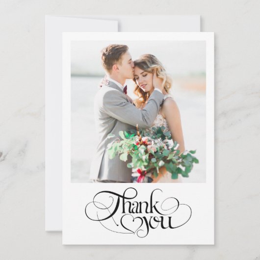 Chic Heart Calligrafie Moderne foto bruiloft Bedankkaart (Voorkant)