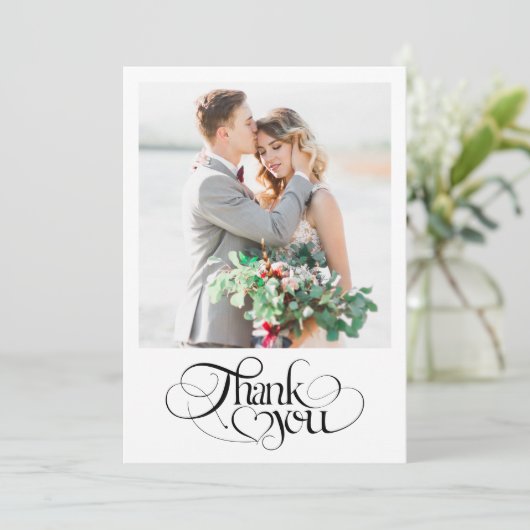 Chic Heart Calligrafie Moderne foto bruiloft Bedankkaart (Staand voorkant)