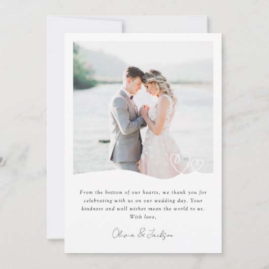 Chic Heart Calligrafie Moderne foto bruiloft Bedankkaart (Achterkant)