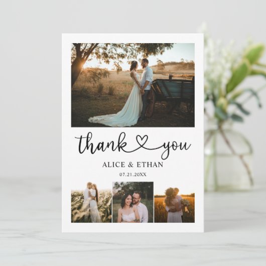 Chic Heart Calligraphy Foto Weddenschap Bedankt (Staand voorkant)