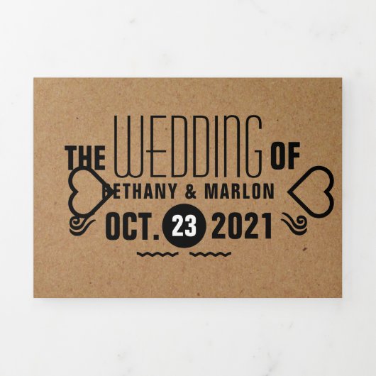 Chic Heart, Kraft Effect Trouwcollectie Drieluik Uitnodiging (Cover)