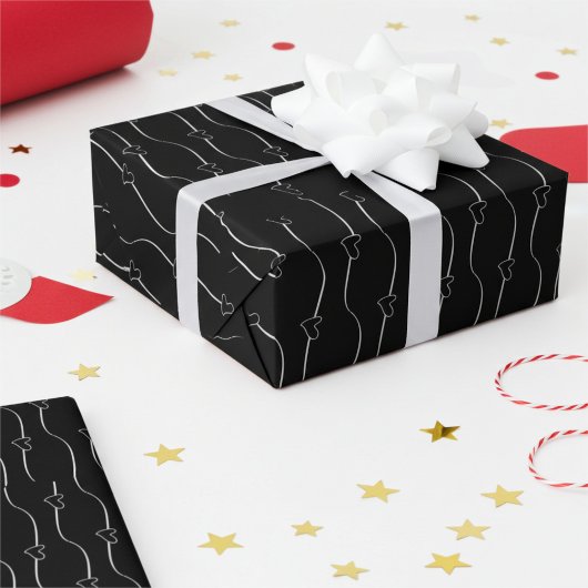 Chic Heart Links op Black Wedding Wrapping Paper Cadeaupapier