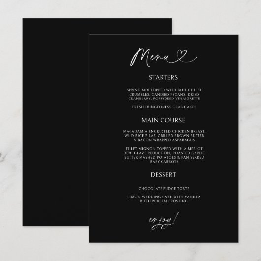 Chic Heart Menu Card Minimal Reception Dining (Voorkant / Achterkant)