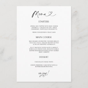 Chic Heart Menu Kaart Minimaal Ontvangst Dineren