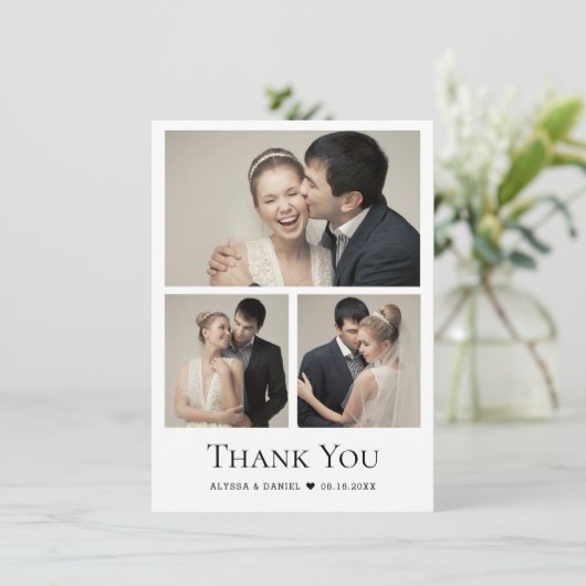 Chic Heart Moderne bruiloft Fotocollage Bedankkaart (Staand voorkant)