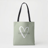 Chic Heart Personalized Sage Green Tote Bag (Voorkant)