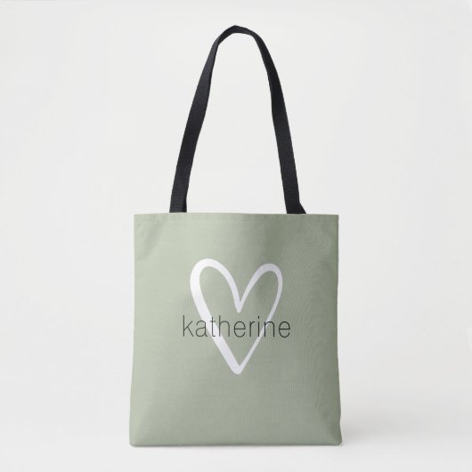 Chic Heart Personalized Sage Green Tote Bag (Voorkant)