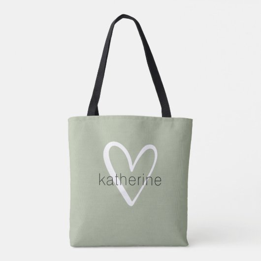 Chic Heart Personalized Sage Green Tote Bag (Achterkant)