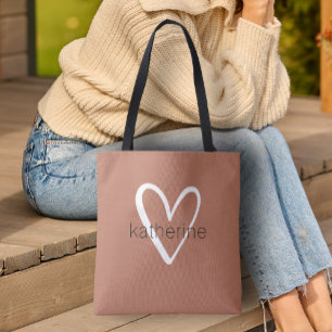 Chic Heart Personalized Terracotta Tote Bag