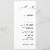 Chic Heart Script Minimalist Elegant White Wedding Menu (Voorkant)