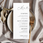 Chic Heart Script Minimalist Elegant White Wedding Menu