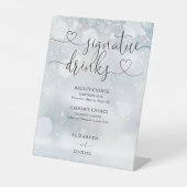 Chic Heart Script Winter Bruiloft Signature Dranke Reclamebord Met Voetstuk (Voorkant)
