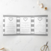 Chic Heart, Zilver Gestreepte Trouwsuite Drieluik Uitnodiging (Binnen)