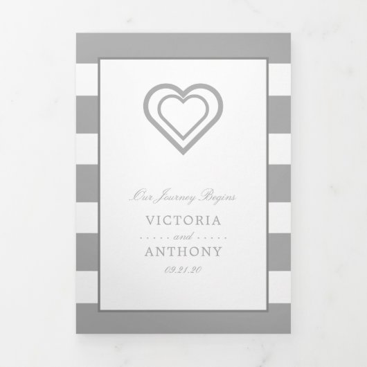 Chic Heart, Zilver Gestreepte Trouwsuite Drieluik Uitnodiging (Cover)