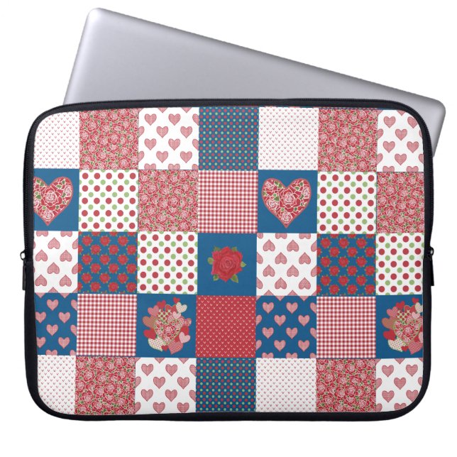 Chic Hearts en Rozen Faux Patchwork-laptophoes Laptop Sleeve (Voorkant)