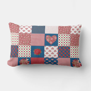 Chic Hearts en Rozen Faux Patchwork Lumbar Pillow Kussen