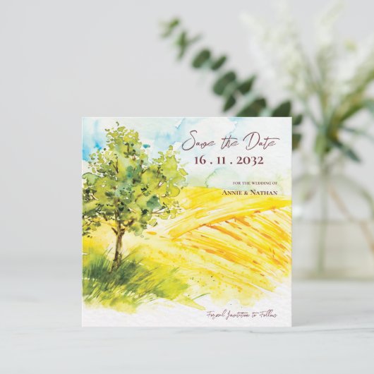 Chic Helder Geel Landschap Landschap Trouwen Aankondiging (Staand voorkant)