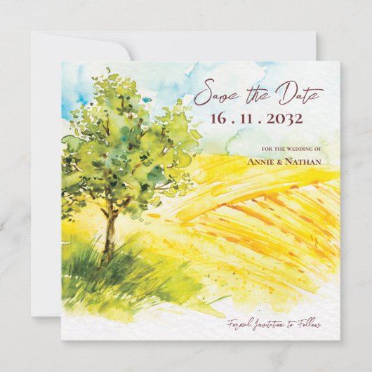 Chic Helder Geel Landschap Landschap Trouwen Aankondiging (Voorkant)