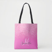 Chic helder roze glitter ombre blok monogram tote bag (Voorkant)