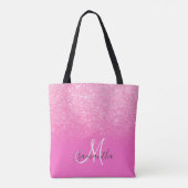 Chic helder roze glitter ombre blok monogram tote bag (Achterkant)