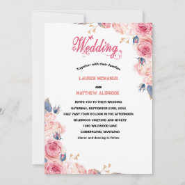 Chic Helder Roze Waterverf Bloemen Huwelijk Kaart
