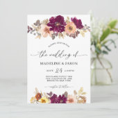 Chic herfst bloemenschrift Waterverf bruiloft Kaart (Staand voorkant)