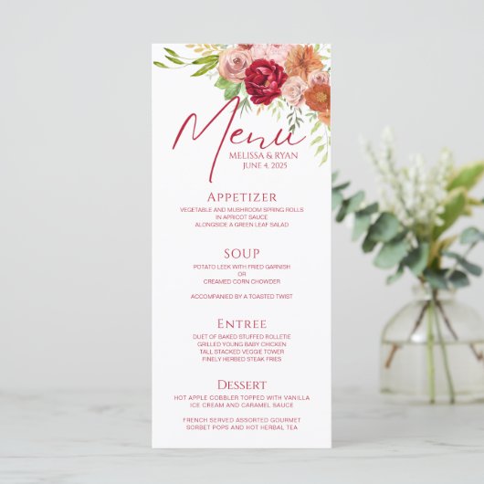 Chic Herfst in Liefde Marsala Party Menu Sjabloon (Staand voorkant)