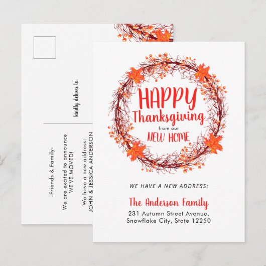 Chic Herfst Krans Happy Thanksgiving Vakantie Verh Aankondigingskaart (Voorkant / Achterkant)