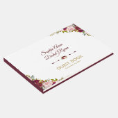 Chic Herfst Marsala Floral Burgundy Wedding Gastenboek (Hoek)