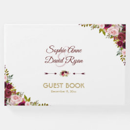 Chic Herfst Marsala Floral Burgundy Wedding Gastenboek