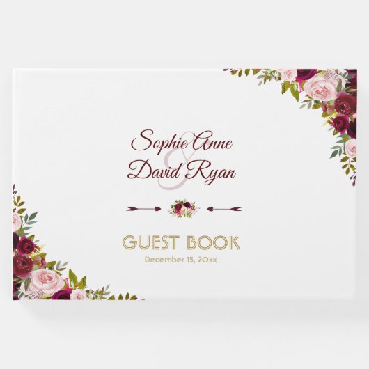 Chic Herfst Marsala Floral Burgundy Wedding Gastenboek (Voorkant)