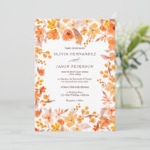 Chic Herfst najaar oranje waterverf bruiloft met f Kaart (Staand voorkant)