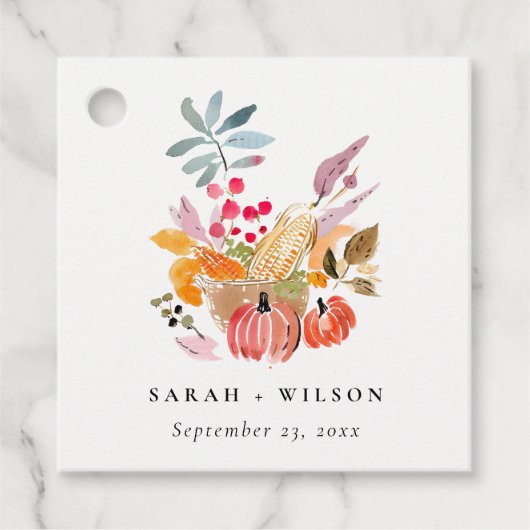 Chic Herfst Oogst Pompoen Waterverf bruiloft Bedankjes Labels (Voorkant)