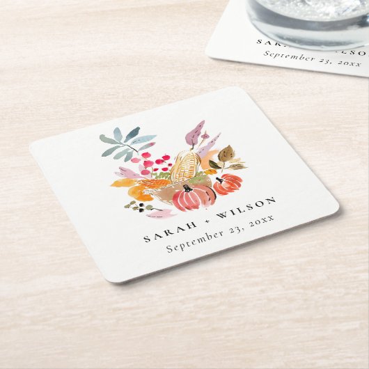 Chic Herfst Oogst Pompoen Waterverf bruiloft Kartonnen Onderzetters (Schuin)