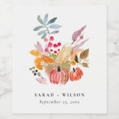 Chic Herfst Oogst Pompoen Waterverf bruiloft Wijn Etiket (Enkel label)