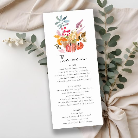 Chic Herfst Oogst Pompoen Wedding Menu Kaart