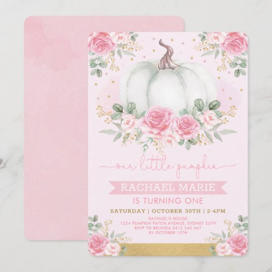 Chic Herfst Pumpkin Blush Pink Floral Rozen Birthd Kaart (Voorkant / Achterkant)