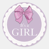Chic Het is een Girl Pink Bow Paars Ronde Sticker (Voorkant)