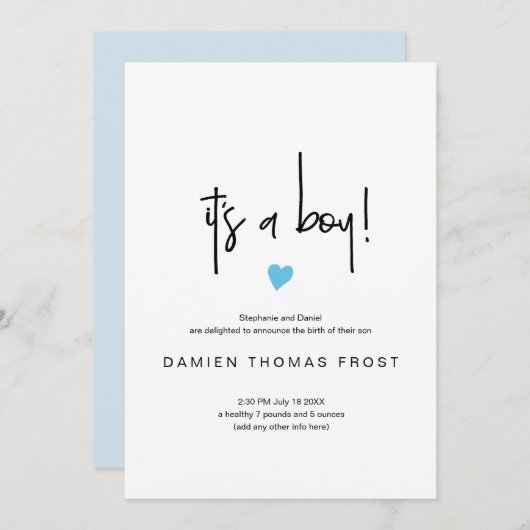 Chic Het is een Jongen Aankondiging van het Kleine (Voorkant / Achterkant)