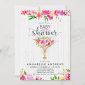 Chic Hete Luchtballon Baby Girl Douche Uitnodiging (Voorkant)