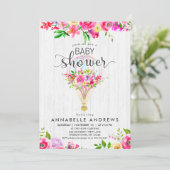 Chic Hete Luchtballon Baby Girl Douche Uitnodiging (Staand voorkant)