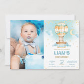 Chic Hete Luchtballon Teddy Bear Boy Verjaardagsfo Kaart (Voorkant)