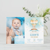 Chic Hete Luchtballon Teddy Bear Boy Verjaardagsfo Kaart (Staand voorkant)