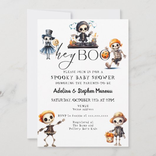 Chic Hey Boo Halloween Spooky Kostuum Baby shower Kaart (Voorkant)