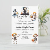 Chic Hey Boo Halloween Spooky Kostuum Baby shower Kaart (Staand voorkant)