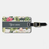Chic Hibiscus Flowers en Stripes Bagagelabel (Voorkant horizontaal)