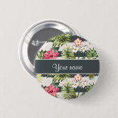 Chic Hibiscus Flowers en Stripes Ronde Button 5,7 Cm (Voorkant /achterkant)