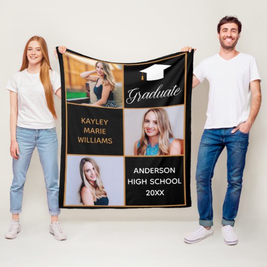 Chic High School Senior Foto Zwart Goud Fleece Deken (In situ)