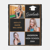 Chic High School Senior Foto Zwart Goud Fleece Deken (Voorkant)