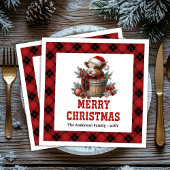 Chic highland cow red black plaid festive napkins servet